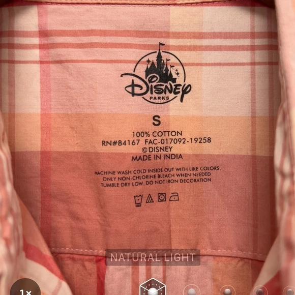 Disney Parks Plaid Button-Down Collared Mickey Mouse Shirt Men’s Size S Orange - Picture 5 of 6